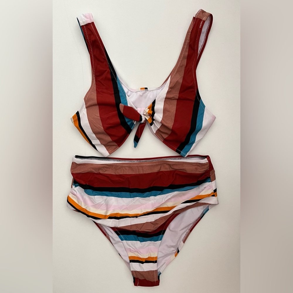 Cupshe multi colored striped 2 piece bikini, size M New without tags